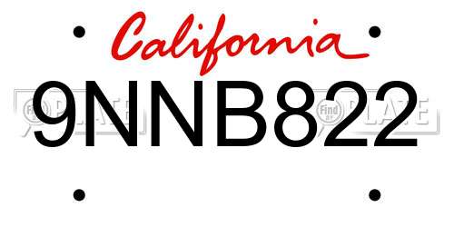 9NNB822 California License Plate