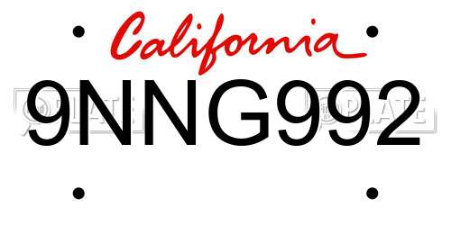 9NNG992 California License Plate