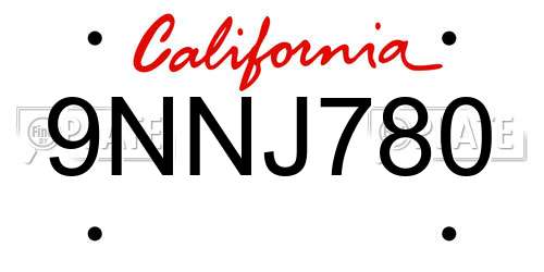9NNJ780 California License Plate