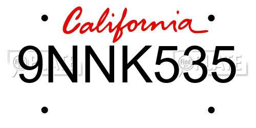 9NNK535 California License Plate
