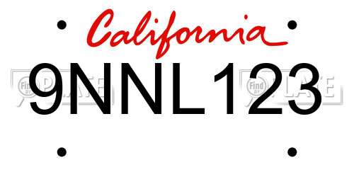 9NNL123 California License Plate