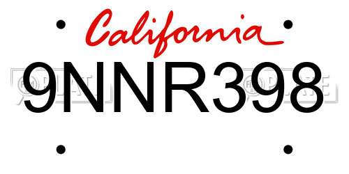 9NNR398 California License Plate