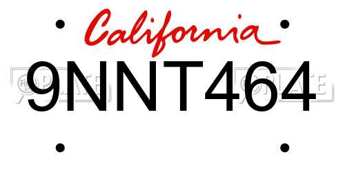 9NNT464 California License Plate