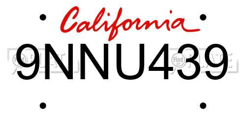 9NNU439 California License Plate