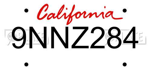 9NNZ284 California License Plate