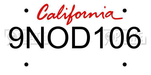 9NOD106 California License Plate