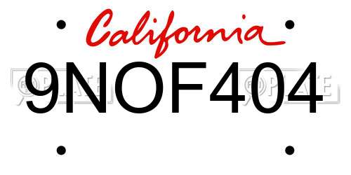 9NOF404 California License Plate