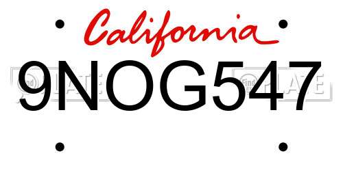 9NOG547 California License Plate