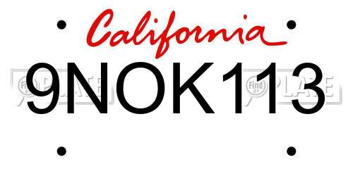 9NOK113 California License Plate