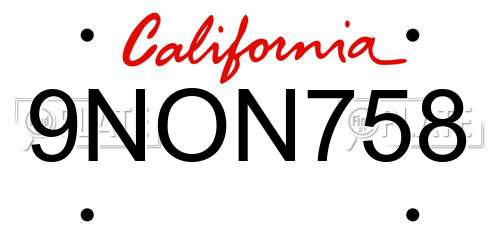 9NON758 California License Plate
