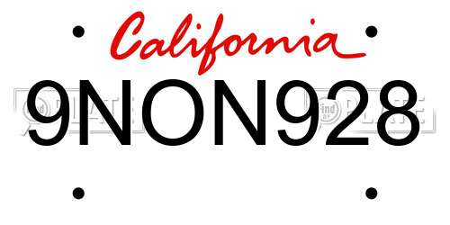 9NON928 California License Plate