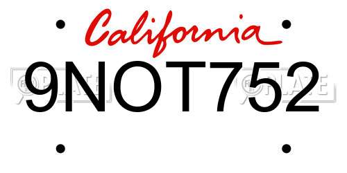 9NOT752 California License Plate