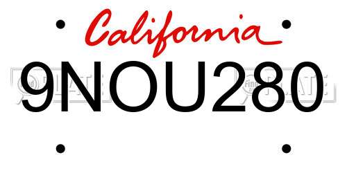 9NOU280 California License Plate