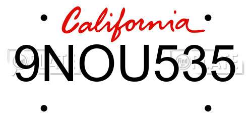 9NOU535 California License Plate