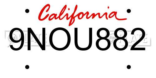 9NOU882 California License Plate