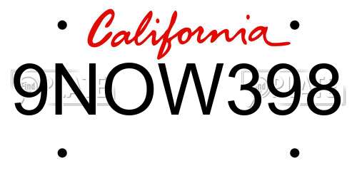 9NOW398 California License Plate