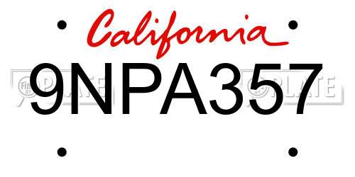 9NPA357 California License Plate