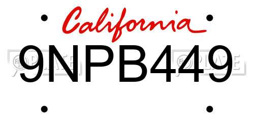9NPB449 California License Plate