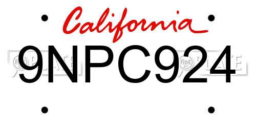 9NPC924 California License Plate