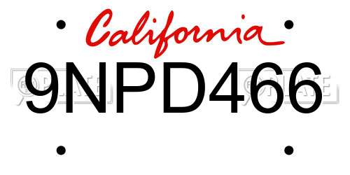 9NPD466 California License Plate