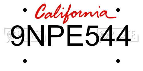 9NPE544 California License Plate