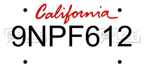 9NPF612 California License Plate
