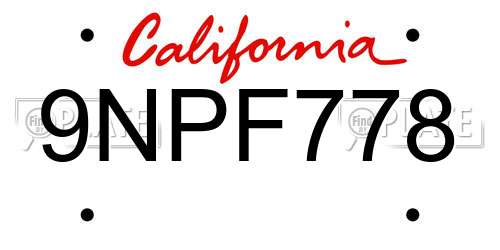 9NPF778 California License Plate