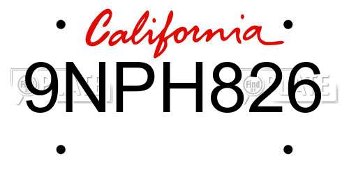 9NPH826 California License Plate
