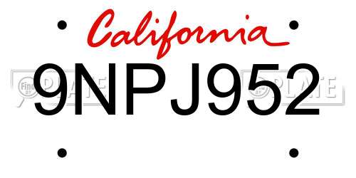 9NPJ952 California License Plate