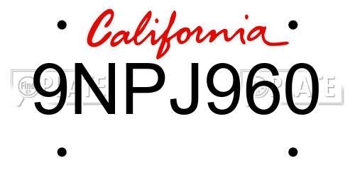 9NPJ960 California License Plate