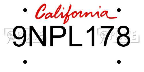 9NPL178 California License Plate