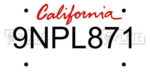 9NPL871 California License Plate
