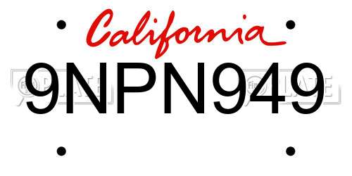 9NPN949 California License Plate