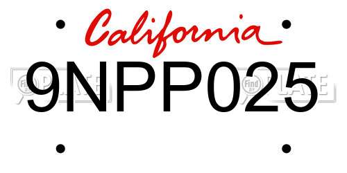 9NPP025 California License Plate