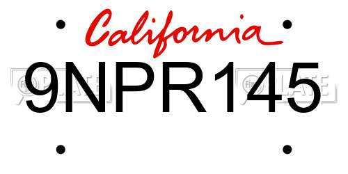 9NPR145 California License Plate