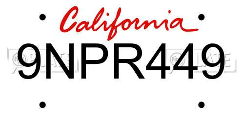 9NPR449 California License Plate
