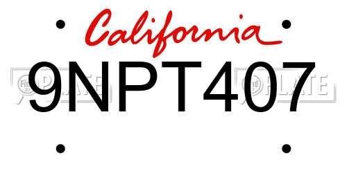 9NPT407 California License Plate