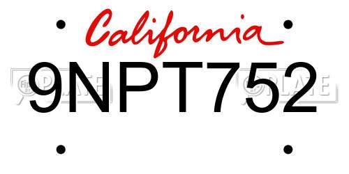 9NPT752 California License Plate