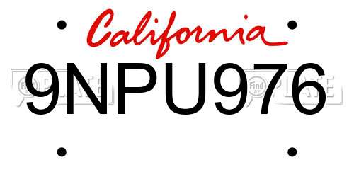 9NPU976 California License Plate