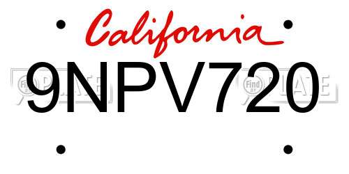 9NPV720 California License Plate