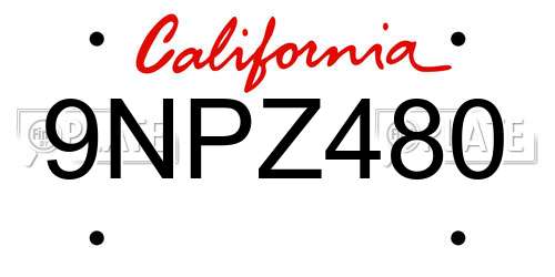 9NPZ480 California License Plate