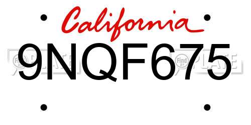 9NQF675 California License Plate