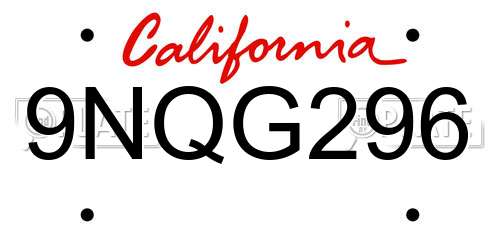 9NQG296 California License Plate
