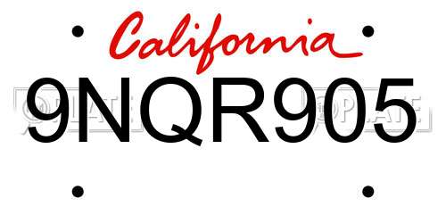 9NQR905 California License Plate