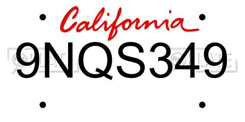 9NQS349 California License Plate
