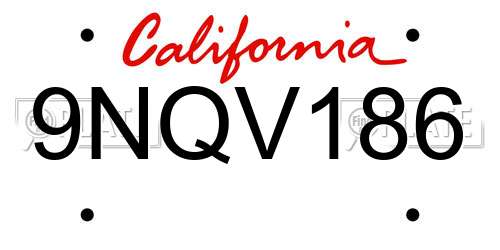 9NQV186 California License Plate