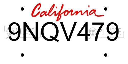 9NQV479 California License Plate