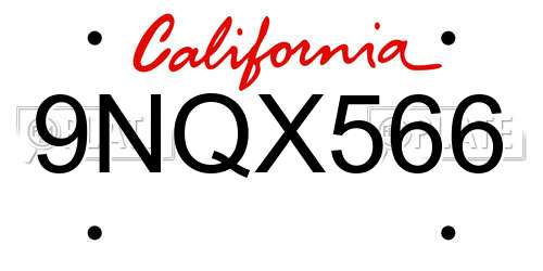9NQX566 California License Plate