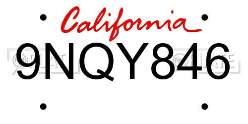9NQY846 California License Plate