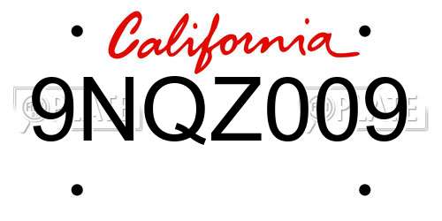 9NQZ009 California License Plate
